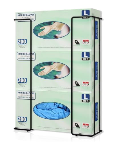 Image of Gloves Holder Wall Mount, 3-Box Capacity Metal Glove Dispenser Rack, Black