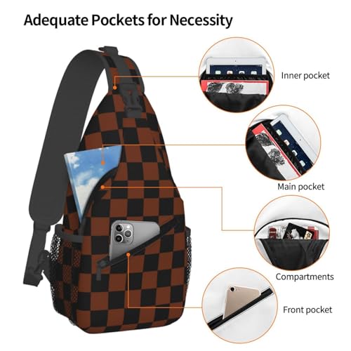 Brown Black Checkered Chessboard Flag Sling Backpack Unisex Crossbody Chest Bag Shoulder Chest Bag For Women Men Hiking Travel4