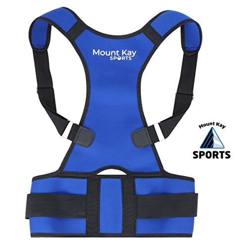 Mount Kay SPORTS Rückenstabilisator Premium Rücken Geradehalter zur Haltungskorrektur für Damen und Herren zur aktiven Stützung der Wirbelsäule, Haltungstrainer und Rückenstütze (Blau, XL)