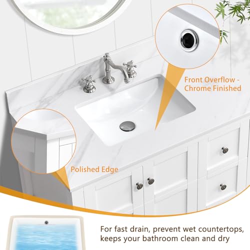 EQLOO 36 in. W x 22 in. D Vanity Top, Engineered Stone Vanity Top with Sink in Venice White, Rectangular Center Sink Top, 8 in. Faucet Hole Spacing and Backsplash Bathroom Sink Top - Thumbnail 4