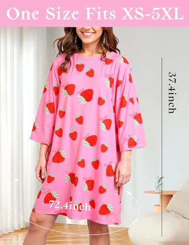 HONGTEYA Plus Size Nightgowns for Women Oversized Sleep Tshirts Dress Short Sleeves Sleepwear With Pocket Fit S-5XL4