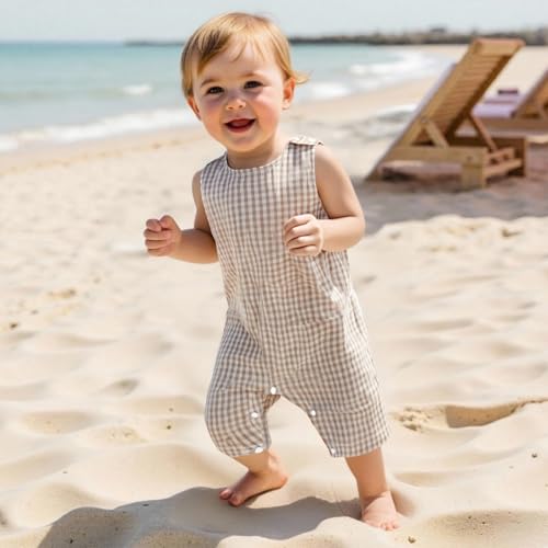 Baby Boy Summer Clothes Sleeveless Retro Plaid Romper Overalls Jumpsuit Shortalls Playsuit Outfits2