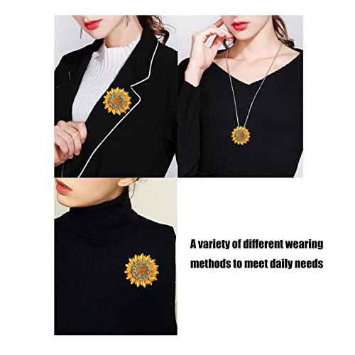 Image of Rhinestone Sunflower Brooch Pin Vintage Gold Yellow Elegant Pin Ladies Multipurpose Brooch Necklace