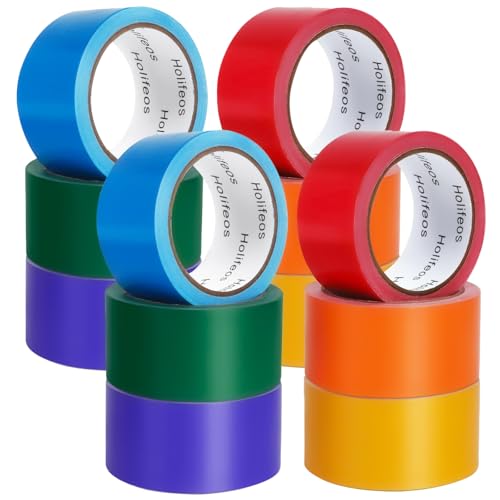 Image of Colored Duct Tape - 12 Rolls (180 Yards Total, 2 Rolls per Color), 2 Inch x 15 Yard Heavy Duty Tape in Yellow, Red, Orange, Blue, Purple, Green and Rainbow Patterns, Waterproof