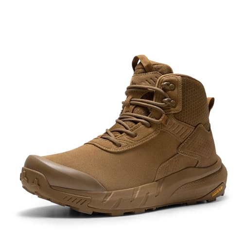 NORTIV 8 Men's Waterproof Military Tactical Work Boots Leather Motorcycle Combat Lightweight Non-Slip Hiking Boots for Men Defender 7.5 Wide Coyote-6 Inches