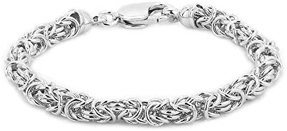 Vanbelle Sterling Silver Jewelry Hand-Made Byzantine Chain Bracelets with Rhodium Plating for Men and Women