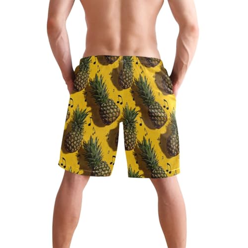 Men's Swim Trunks Music Pineapple Print, Quick Dry Beach Board Shorts with Lining-S2