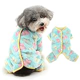 RANPHY 犬 服 秋 冬 犬の服 背中開き 犬用ロンパース かわいい ジャカードの蝶 厚手フリースパジャマ 四つ足の服ふわふわ 暖かい秋冬服 袖あり超小型犬 小型犬 子犬 猫服ペット女の子洋服 防寒コート部屋着お散歩撮影写真,グリーン,XS