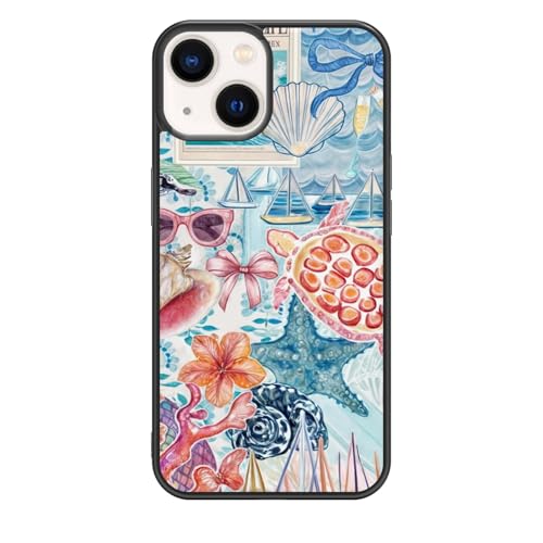 qizjio Summer Coastal Phone Case Shockproof Protective Hibiscus Bow Cases for iPhone 15