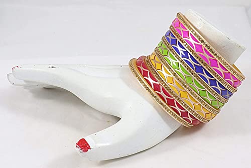 Image of NMII Acrylic (Plastic) with Zircon Gemstone Studded worked Glossy Finished Bangle Set For Women and Girls
