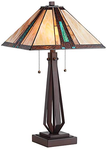 Franklin-Iron-Works-Roger-Marta-25-High-Rustic-Mission-Western-Table-Lamp-Pull-Chain-Brown-Bronze-Finish-Metal-Single-Art-Glass-Shade-Living-Room-Bedroom-Bedside-Nightstand-House-Office-Home Franklin Iron Works Roger Marta 25 High Rustic Mission Western Table Lamp Pull Chain Brown Bronze Finish Metal Single Art Glass Shade Living Room Bedroom Bedside Nightstand House Office Home