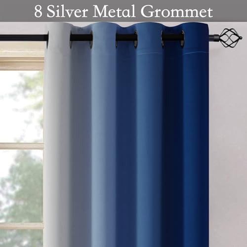 Image of SimpleHome Ombre Room Darkening Curtains for Bedroom, Gradient Royal Blue to Grey White Light Blocking Thermal Insulated Grommet Window Curtain /Drapes for Living Room,2 Panels, 52x84 inches Length