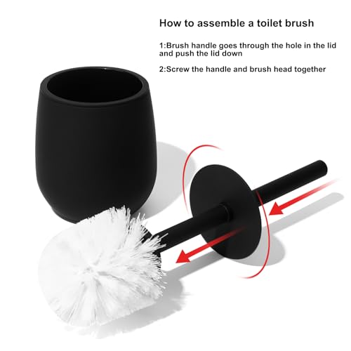 GAHEFY Badset Badezimmer Zubehör Set Schwarz, Badausstattung Sets Deko, 5 Teiliges Bad Set - Seifenspender Zahnbürstenhalter Schminktablett Klobürste und Mülleimer Set für Bad (Schwarz)