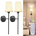 10000mAh Battery Operated Wall Sconces Set of Two, Wireless Wall Sconce with Rechargeable Bulbs and Remote,15 Colors & Dimmable,Black Sconces Wall Decor Set of 2 for Bedroom Living Room Hallway