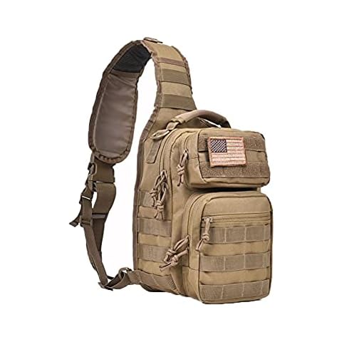 REEBOW GEAR Tactical Sling Bag Pack Military Rover Shoulder Sling Backpack Molle Assault Range Bag Everyday Carry Diaper Bag Day Pack Small Tan Cover