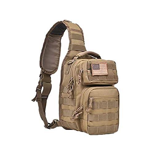REEBOW GEAR Tactical Sling Bag Pack Military Rover Shoulder Sling Backpack Molle Assault Range Bag Everyday Carry Diaper Bag Day Pack Small Tan