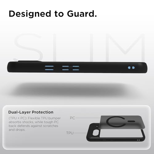 Image of RIGGEAR Shockproof Sleek Hybrid Armor Upgraded C-Shaped Magnetic Back Cover Case Compatible with MagSafe Accessories for Google Pixel 8A (Smoke Black Matte PC + Black TPU Bumper)
