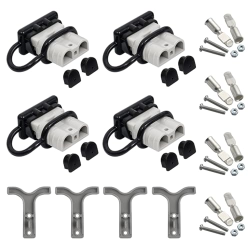 GTIWUNG 4 Piezas Conector de Batería 50A Gris, Coche Batería de Conexión Rápida Conectores de Alimentación Modulares con Tapón de Sellado Negro, con Mango