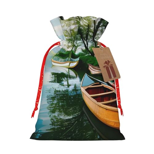 SSIMOO Lake With Boats Canoes Park Reusable Christmas Gift Bags,Elegant Artistic Craft,Your Go-To Solution For Gift Packaging