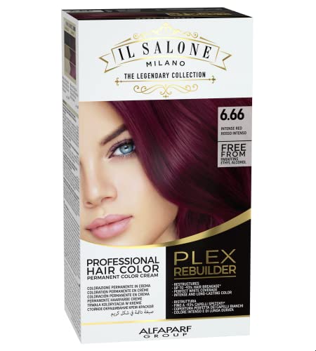 Il Salone Milano Plex Rebuilder Permanent Hair Color Cream - 6.66 Intense Red Hair Dye Kit - Professional Salon - Premium Quality - Protects And Restructures - Paraffin, Paraben, Ethyl Alcohol Free #TOP8