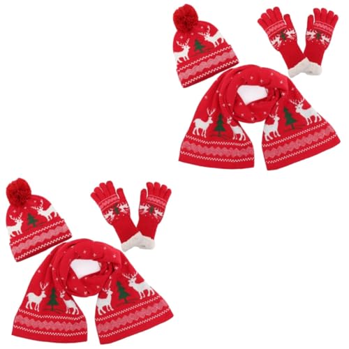 2 ensembles bonnet écharpe tricotés rouge LIFKOME pour les activités d'hiver