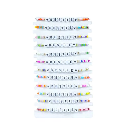 12Pcs Colorful BESTIE Friendship Beaded Bracelets Set Bohemia Rainbow BFF Inspirational Stackable Stretch Bracelets for Women Summer Beach Y2k Preppy Jewelry Party Favors Friends Gifts