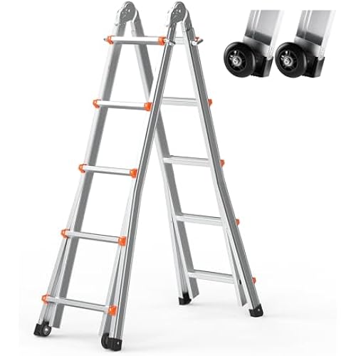 VEVOR 20FT A-Frame Telescoping Ladder - Compact & Portable Aluminum Extension Ladder, 330lb Load Capacity for Indoor, Outdoor, RV and Roof Use