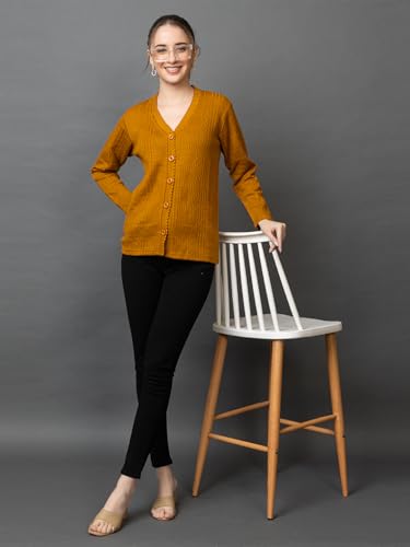 Image of Wear lusso Women's Woolen V-Neck Buttoned Full Sleeve Cardigan Self Design Soft Wool Fabric Winter Wear Pure Wool Sweater with Pockets Stylish Outdoor and Office Wear Girls
