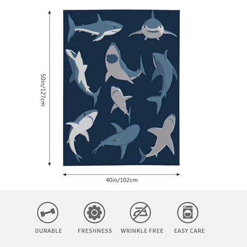 HGOD DESIGNS Blue Cartoon Shark Print Flannel Fleece Bed Blanket Throw Blanket Lightweight Cozy Plush Blanket for Bedroom Living Rooms Sofa Couch 100x130cm - Image 2