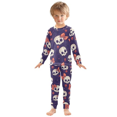 Fustylead Cute Hand Draw Human Skulls with Bow Tie Cotton Pajamas Set 2 Piece Long Sleeve Pjs Sleepwear3