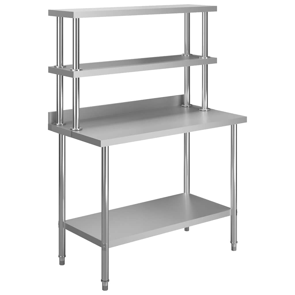 vidaXL Tavolo da Lavoro Cucina con Mensola Credenza Buffet Dispensa Scaffalatura Scaffale Ripiano Banco Bancone Cucina Mobile in Acciaio Inox