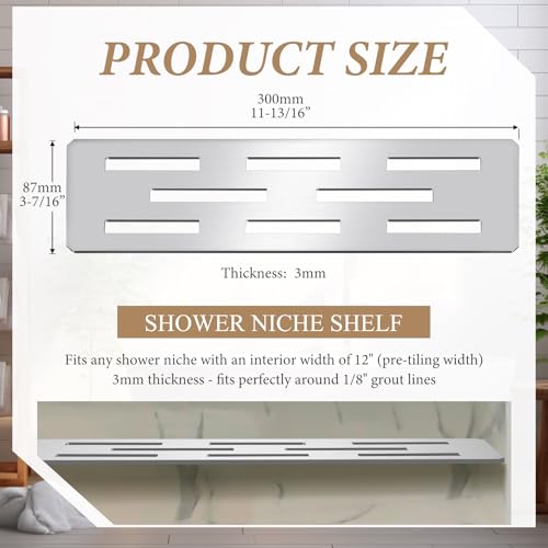 2 Pack Shower Niche Rectangular Shelf for 12 Inch Prefabricated Board Niches, 4mm Thick, Marine Grade Brushed 304 Stainless Steel Finish Fits 1/8 Grout Line, for Bathroom Remodel - Image 3