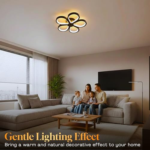 Image of Chandelier Light for Ceiling, 12-Inch 48W LED Flush Mounted Flower Light, Flicker Free, 3000K-6000K 3-Color Changing, Switch Control, Modern Light for Living Room & Bedroom 6 Months Warranty