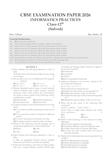 Image of Oswaal CBSE Class 12 Informatics Practices Question Bank | Chapter & Topic-wise Solved Papers (2017-2026) | Based on Syllabus (April 2026) | Includes 2026 Papers | For 2027 Exam