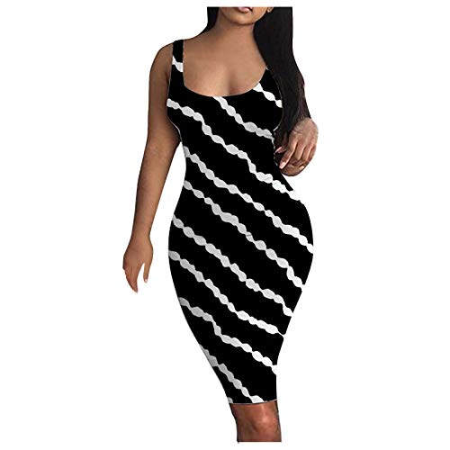 FAMOORE Plus Size Summer Dresses Sexy Bodycon Dresses For Women Women's Striped Tank Dress Sleeveless Basic Midi Club Dresses Party Mini Dress