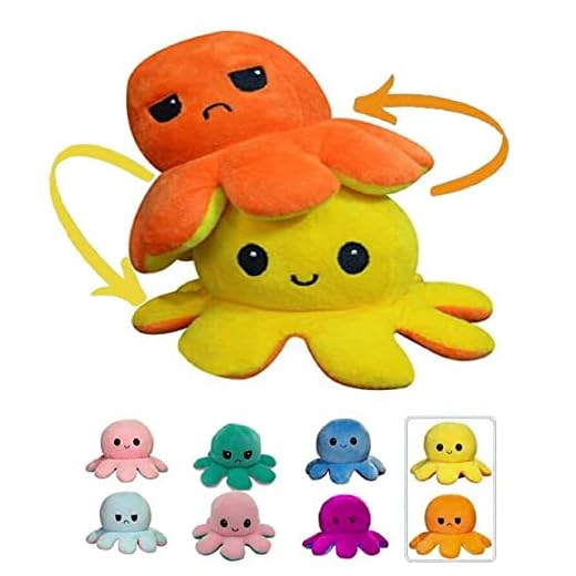 QXNDXQ Pulpo Pulpito Reversible, Pulpo Peluche Reversible para Mejorar el Estado de ánimo y Aliviar el Estrés, Niños Juguetes Creativos Regalos (Naranja Amarillo)
