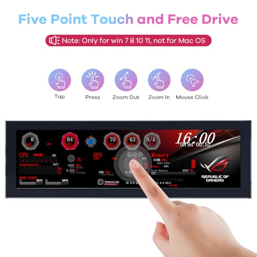 Image of Hosyond 8.8 Inch Touchscreen Computer Secondary Screen 1920x480 FHD IPS LCD Display for PC Case AIDA64 CPU GPU Temperature Monitor, for Raspberry Pi