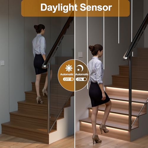 KOMIGAN Motion Sensor with Daylight Sensor LED Stair Light Kit KMG-4233, Multiple Functions with Switch Panel Control, 40 Inches Light Strip for Indoor Use (Cool White 6000K, 12 Stairs) by KOMIGAN - Image 3