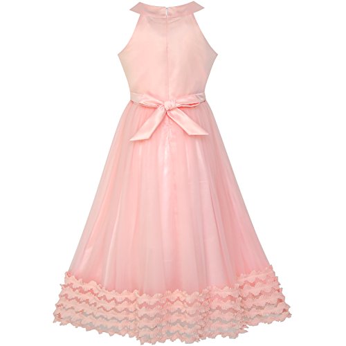 Sunny Fashion Flower Girls Dress Halter Bow Tie Ruffle Wedding Bridesmaid2