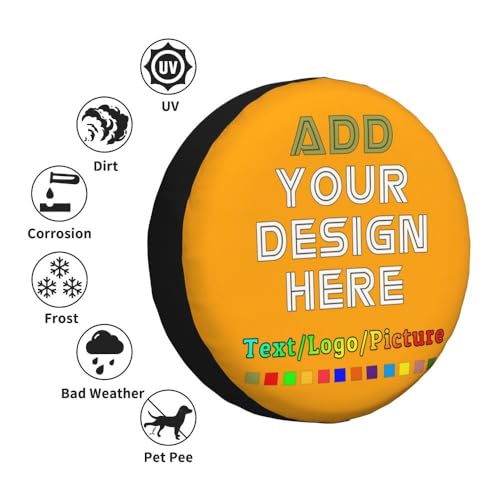 Image of Custom Spare Tire Cover, Personalized Text Image Waterproof Dust-Proof Universal Wheel Covers Protectors Fits Tire for Trailer RV SUV Truck Camper, Orange