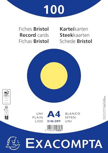 Fiches bristol unies Exacompta 10326E A4 jaunes pour fiches de révision et fiches de lecture