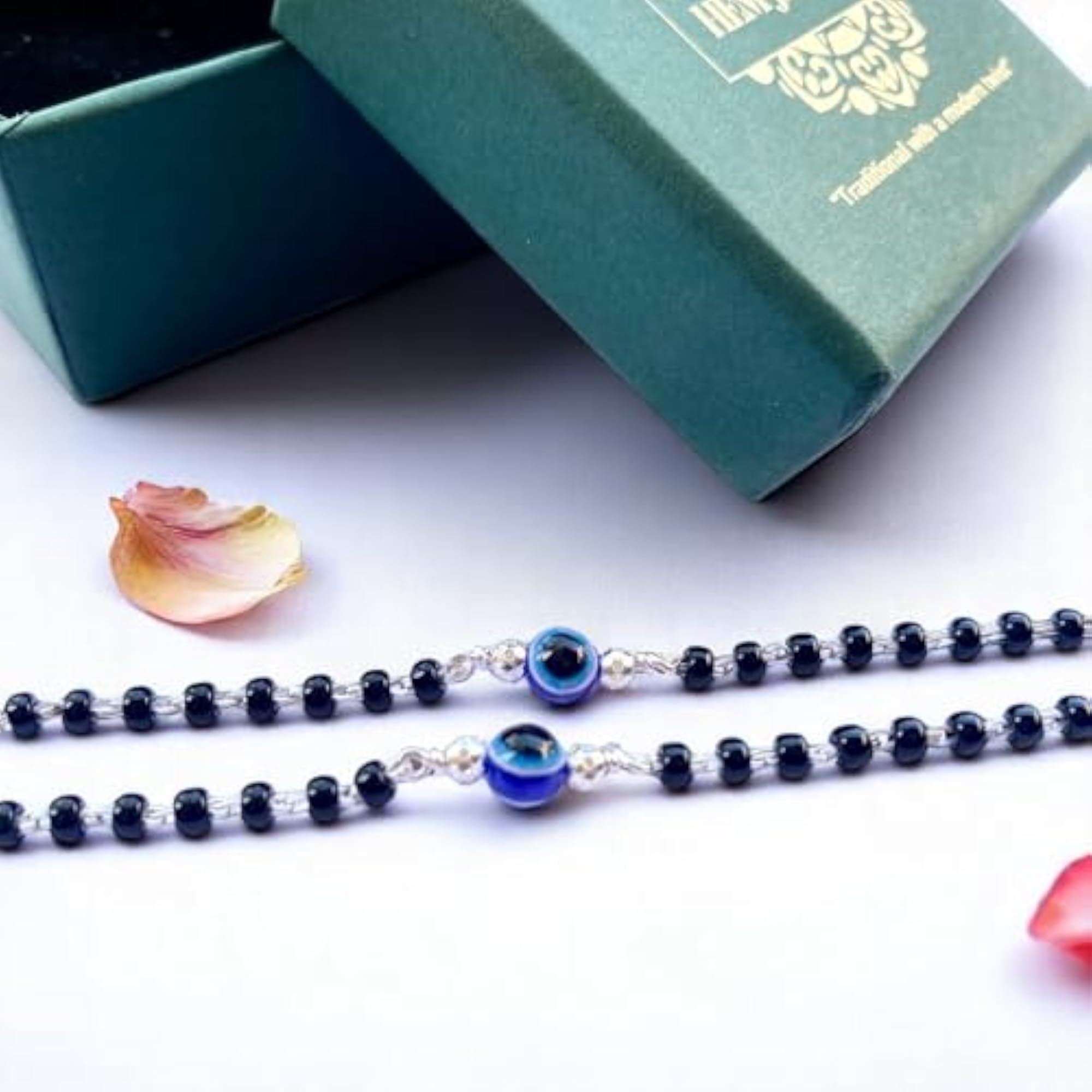Pure Silver Baby Nazariya with Charms and Black Beads