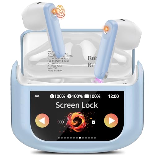 Image of Wireless Earbuds, Bluetooth 5.4 Headphones with Multifunctional Touch Screen, 48H Bass Stereo Ear Buds with ANC /ENC Noise Cancelling /Transparency Mode, IPX7 Earphones with 5 EQ Modes, Sky Blue