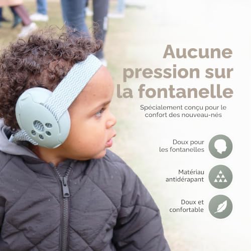 ZAZU Ensemble de serre-tête et bandeau de protection auditive pour enfants Protection contre le bruit pour bébés et tout-petits de 0 à 48 mois Doux, réglable et réglable en couleurs (Vert) – vue 4
