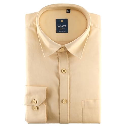 Image of 7-DAYS Men's 100% Cotton Full Sleeve Shirt for Men | Premium Plain Shirt | Tailored Fit (Between Slim & Regular) | Stylish Office & Casual Wear | with Pocket