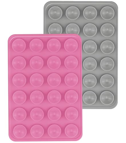 Image of CERLINK Suction Phone Case Grip for Mobile Phone, Silicone Adhesive Sticker 24 Cup Strong Gripper Compatible with Mirror,Marble,Glass (Pink,Grey)