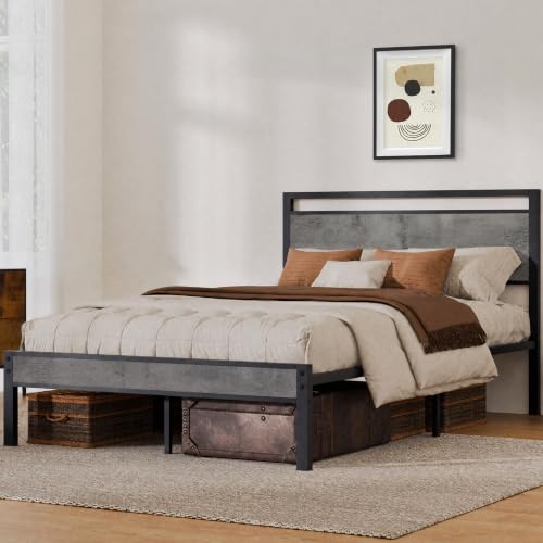 Z hom Queen Size Bed Frame with Wood Headboard Heavy Duty Metal Bed - Image 3