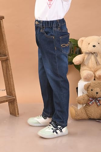 BHCraftss Boy's Mid Rise Denim Loose Fit Jeans with Eye Button Closure 5-6 Years White,Blue 1set3