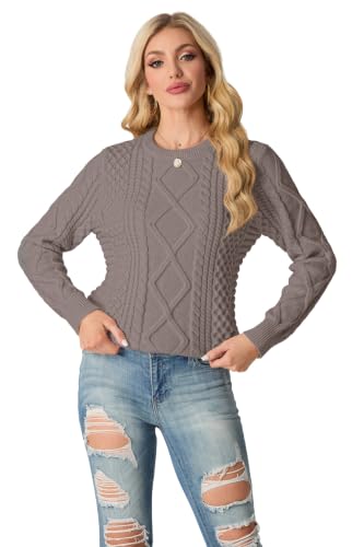 Image of GRECERELLE 2026 Womens Fall Winter Long Sleeve Casual Pullover Sweater Tops | Crewneck, Cable Knit, Chunky, Vintage Style, Anti-static(XS-2XL)