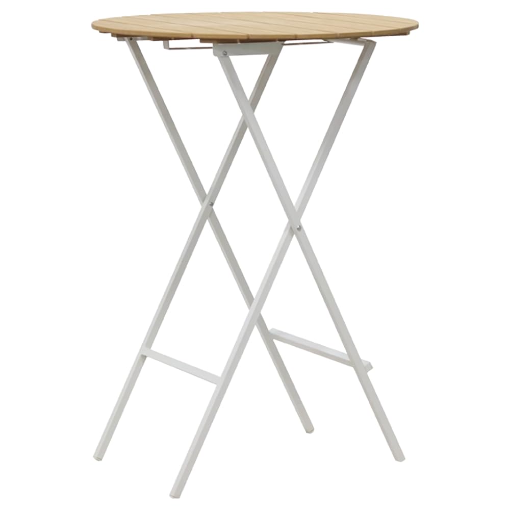 EME Mesa Mallorca Redonda Blanca. Mesa Alta Plegable Apta para Interior y Exterior. Fabricación en Acero y Tablero de Polipropileno imitación Madera. 80x110cm